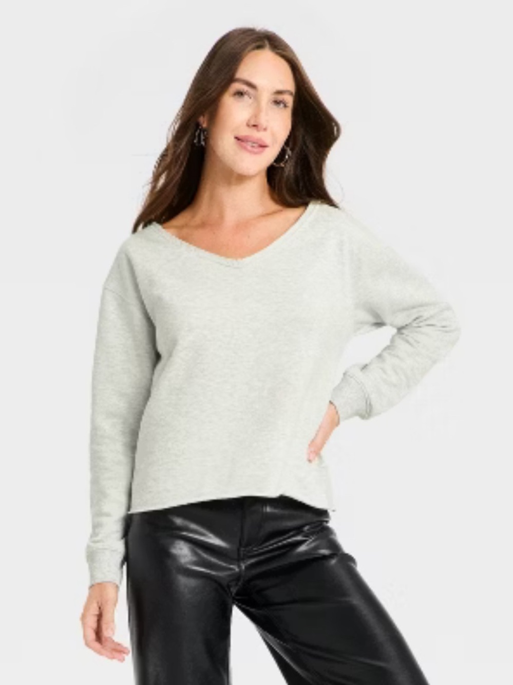 Women's V-Neck Light Gray Pullover Sweater